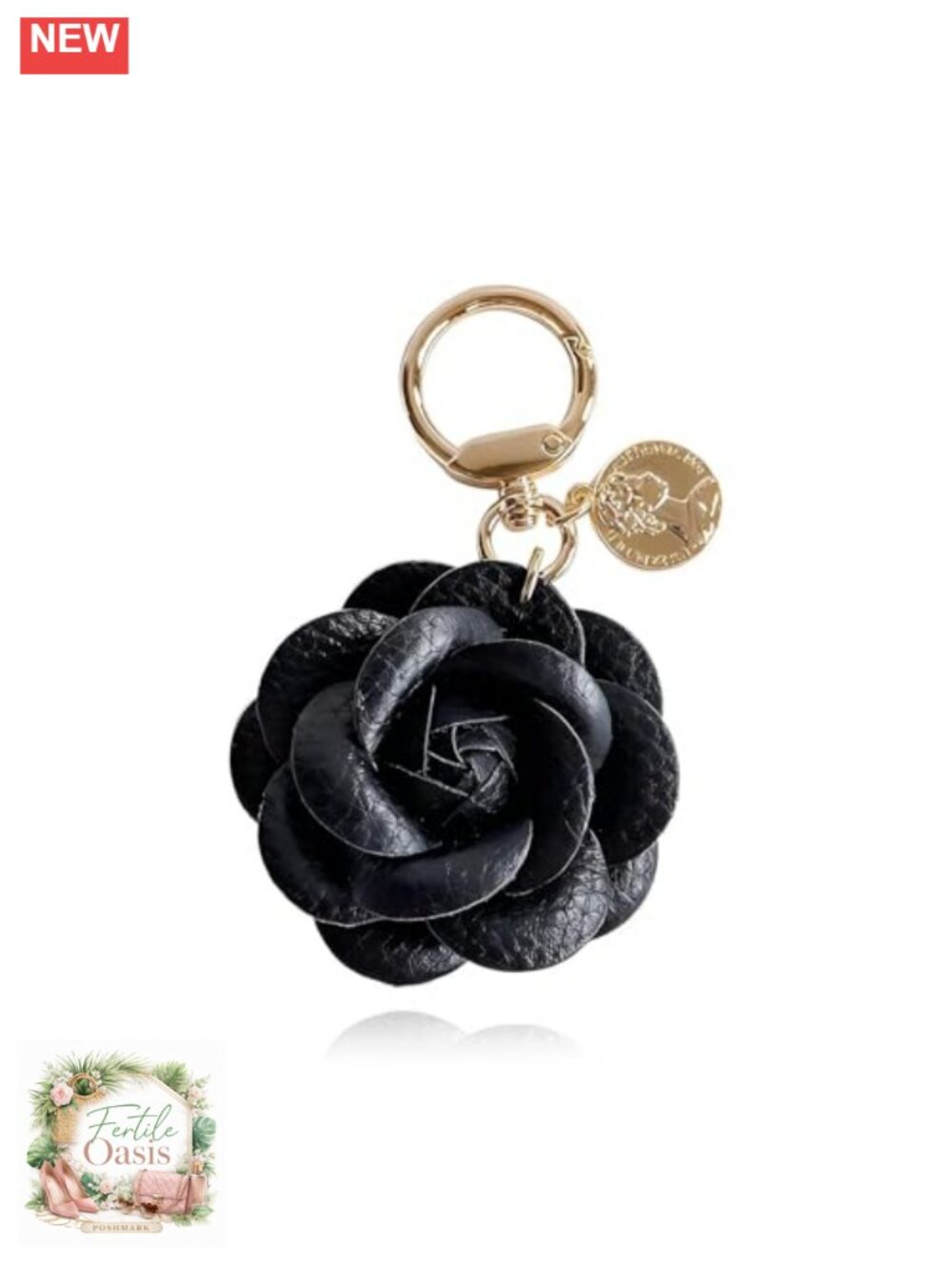 Faux Leather Rose Bag Charm Keychain Purse Accessory Women